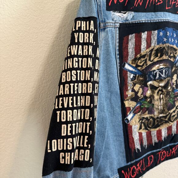 Upcycled Mono B Denim Trucker Jacket w/Guns & Roses Concert Graphic Tee Size L - Picture 5 of 11